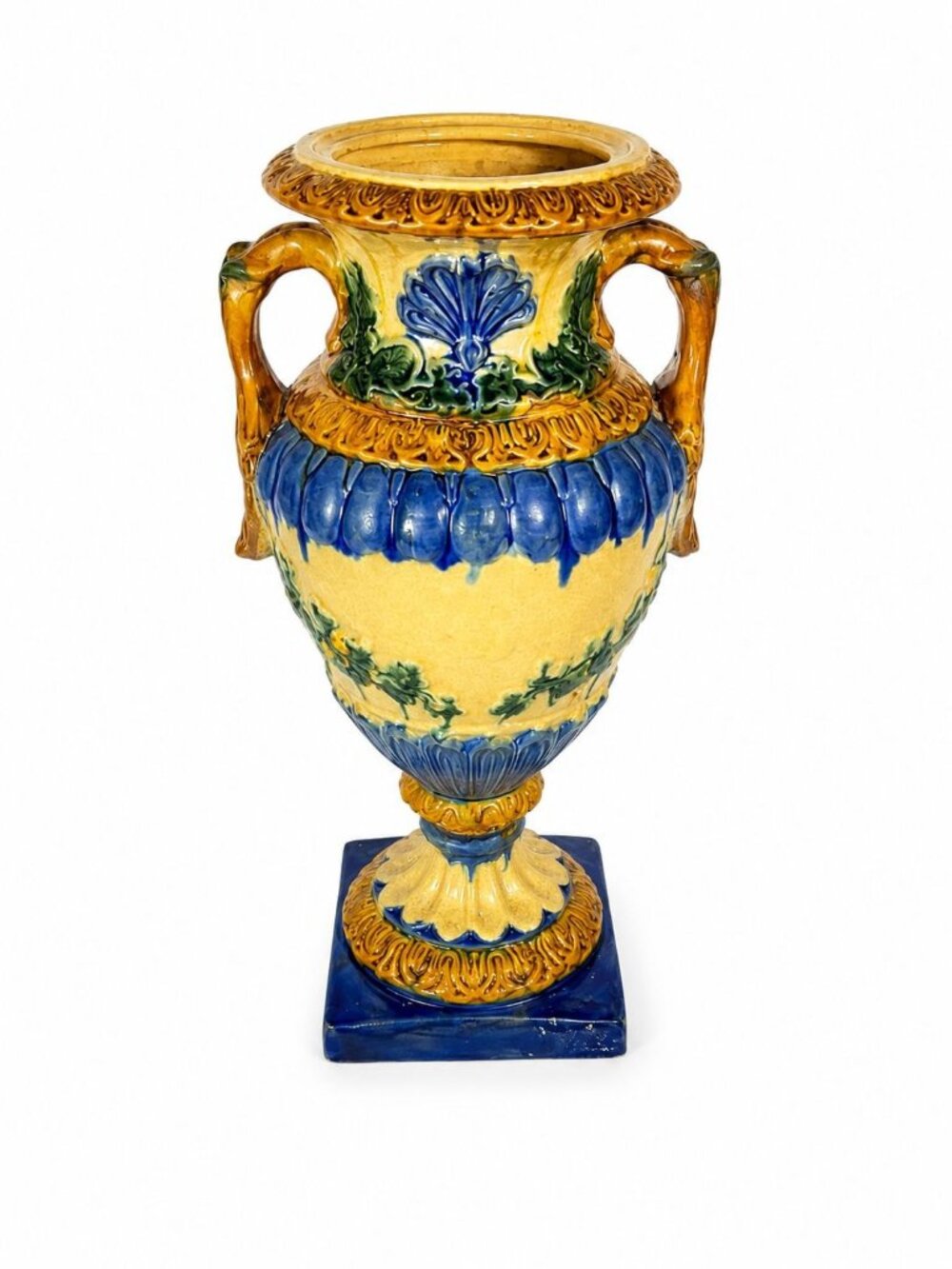 Ialian Urn Vase Majolica Large Blue Gold Green Italy Centerpiece Planter Home Fo